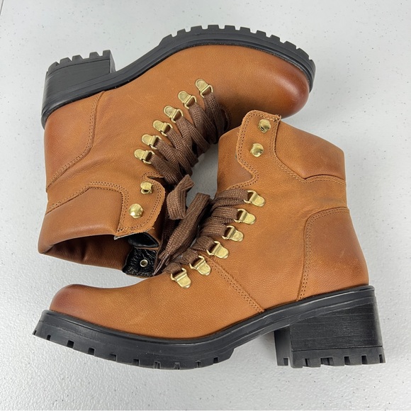 Steve Madden Galway Leather Lace Up Boots Size 8.5 Cognac Brown - Picture 8 of 10